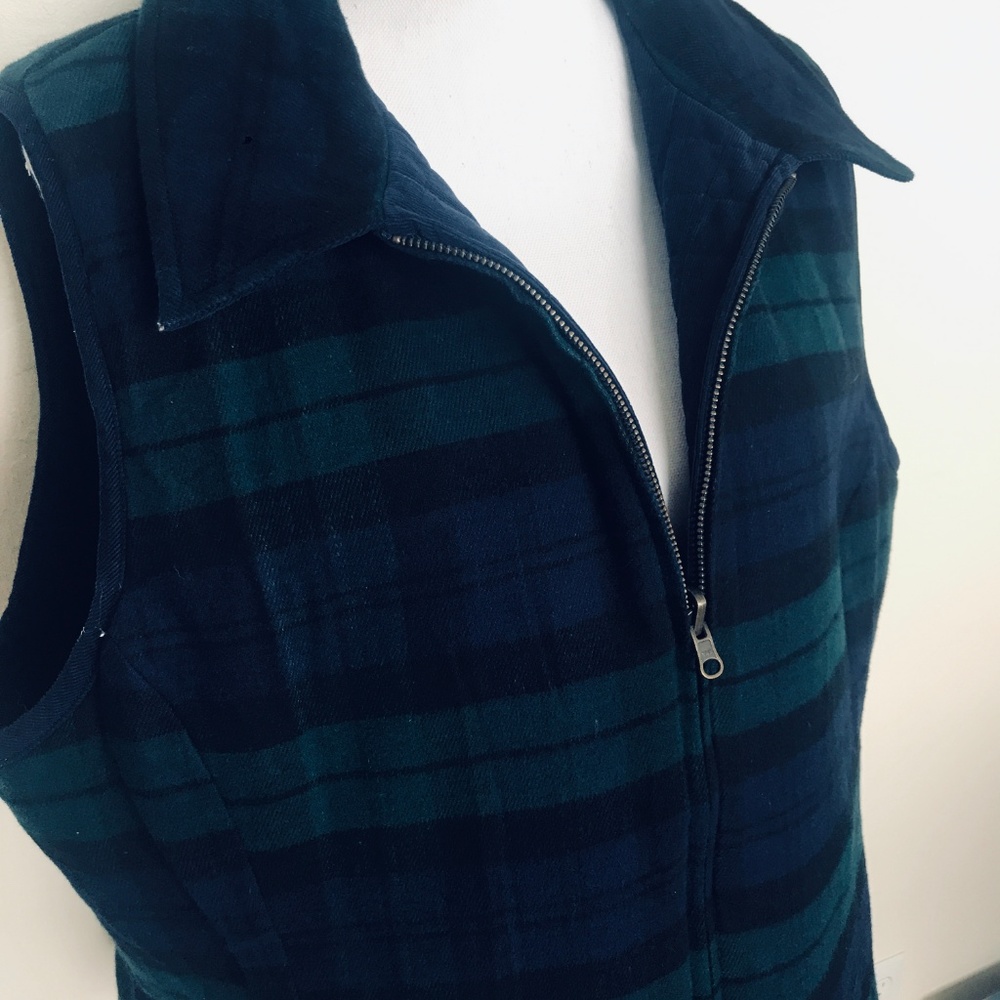 Denim&Co Reversible Blue/green & blue Plaid Vest